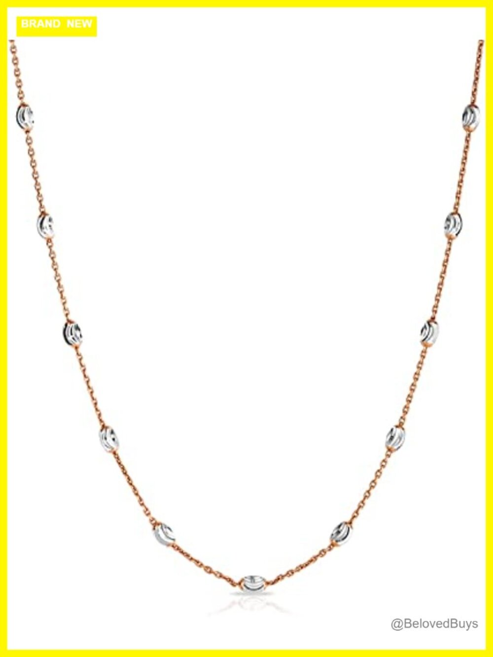 18K Gold Plated 925 Sterling Silver Oval Moon Bead Necklace Lobster Clasp